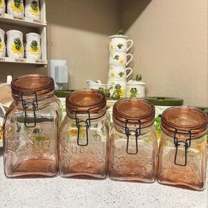 Crownford Giftware Corp Vintage Pink Glass 4 Piece Canister Set Made in Italy